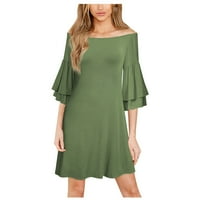 Entyinea Žene Ljetne haljine Ležerne prilike od ramena na rukavu, čvrsta boja mini haljina zelena s