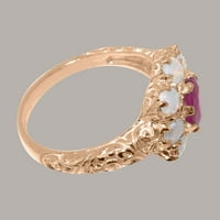 Britanci napravio 14k Rose Gold Natural Ruby & Opal Womens Remise Ring - Opcije veličine - Veličina