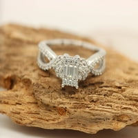 0. Carat t.w. Baguette i okrugli simulirani dijamantni zaručnički zaručni prsten u 18K bijelog pozlaćenog