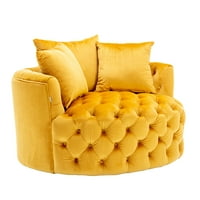 Okretna stolica za oblikovanje 360 ​​° okretni velvet Tapacirani salon kafići sa pokretnim jastucima i metalnom bazom, moderna klupska stolica za slobodno vrijeme okrugla jednokrevetna kauč za dnevni boravak i spavaću sobu, musterd žutu