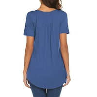 Ženske vrhove bluza Žene kratki rukav labavi košulje u boji V-izrez ljeto plave m