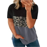 LoyisVidion Women Tops Clearence Womens Plus Veličina Modni Leopard Print CrewNeck Majica s kratkim rukavima Bluza Bluza Bliži crne 14