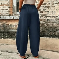 Široke pantalone za noge za žene Ležerne ljetne hlače od solidnih boja elastični džepovi širine pantalone