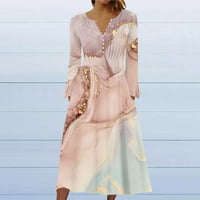APEPAL Ženska ležerna modna sila u boji Džep V-izrez Dugi rukav haljina bež xl