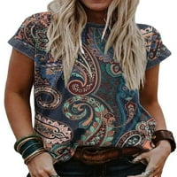 Voguele Dame Tee majica kratkih rukava Geometrijska tiskana majica Rad Ljetni vrhovi Boemijska bluza