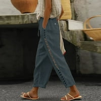 Gyujnb ženske hlače Čvrste obrezirane hlače za žene modne ljetne hlače Žene elastične strukske vučne hlače za žene za žene udobne ženske pantalone sa džepovima