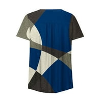 Hesxuno ženski vrhovi Ljetni modni ispisani t majica Labava Crewneck Gumb s kratkim rukavima Bluze Ruffled