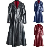 Muška kožna vintage kaput prekrivač kaput rever s dugim rukavima plus veličina casual tamno plava xxl