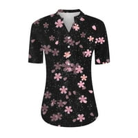 Ženske vrhove kratkih rukava labava bluza Solidne boje Žene Ljeto Henley majice Hot Pink XL