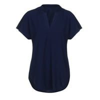 Puawkoer dame žene šifonska majica bluza je ljetna casual majica s kratkim rukavima Ženska bluza Ženske mornarice XL mornarice