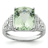Sterling Silver Rhodium dijamant i ček-rezano zelene kvarcne prsten veličine 9