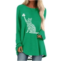 CLlios sv. Patrickove majice za žene Ležerne prilike s dugim rukavima Cat grafički grafički tee irski