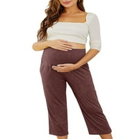 Trudničke ženske ležerne hlače, čvrste boje visoki struk Capris joga trudnoće pantalone za mekano majčinstvo joggers dna