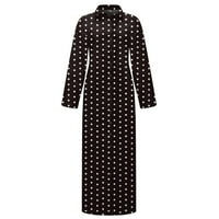 Clearsance Ljetne haljine za žene V-izrez otisnuta a-line Dužina gležnja, casual dugih rukava crna xl