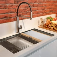 Zprotect Inc 32 19 kuhinjski sudoper od nehrđajućeg čelika sa jednom posudom sa daskom i priborom za rezanje bambusom