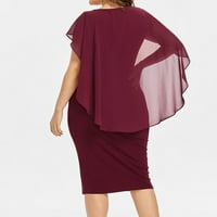Haljine za žene, modne žene casual šifon plus veličine Solid O-izrez bez rukava bez rukava, vino, xxxxxl