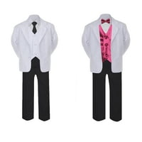 5- Formalno crno bijelo odijelo set Burgundija luk kravate vest za dječake
