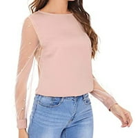 Kakina S Womens plus vrhovi, ženske bluze s dugim rukavima majica Basic Tops Pink, M