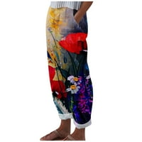 HHEI_K Ženska ljetna modna etnička ispis lagane džepove casual pantalone hlače