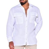 Košulja za čišćenje Miarhb muške stalke ovratnika od pune boje pamučna posteljina tanka kratki rukav