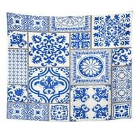 Patchwork sa viktorijanskim motivima Majolica Pottery Plavi i bijeli Azulejo Originalni tradicionalni portugalski zidni umjetnost Viseća tapiserija Kućni dekor za dnevnu sobu spavaća soba spavaonice