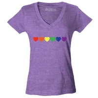 Shop4ever Ženska dugačka srčana reda GAY LGBTQ Pride Slim Fit V-izrez majica XX-Veliki Heather Purple