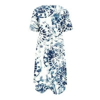 Haljine za ženske haljine za sunčanje Mid-duljina tiskane boemske haljine za odmor bijeli s