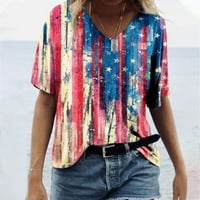 Lolmot Američka majica zastava Ženska Dan nezavisnosti Patriotski majica Ljetni casual kratki rukav V izrez T majica Stripe Stripe Print Tops bluza na klirensu
