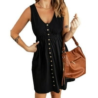 Ljetne haljine Žene Ležeran Srednji struk V izrez Casual Style SOLID bez rukava Novo, Odrasli-XL, Crna