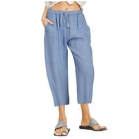 Cotonie Women Capri Hlače Čvrste pamučne patvene hlače za izvlačenje elastične struke Široke pantalone