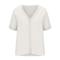 Dianli ženska modna šifonska čipka kratkih rukava kratki rukav nalik na vrat tunika opuštena fit bluza