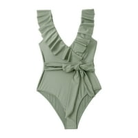 Mikilon Womens Swimsuit Ljetni dogovor dame Moda Solidna boja Minimalistički vrpca trakara ruffle ženski