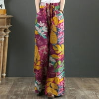 Fartey ženske pamučne pantalone plus veličina elastične vučne hlače visokog struka Baggy Fit cvjetni