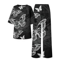 Žene Ljeto O vrat Labavi kratki rukav cvjetni print TOP majica sa hlačama Modni set velike veličine