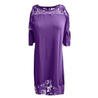 Clearsance Ljetne haljine za ženska dužina lakta A-Line srednje dužine modne koprive ručne rublje Purple