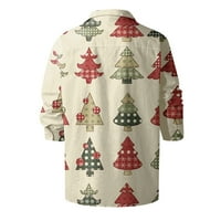 Bazyrey Plus veličine Muška košulja Božićne majice s dugim rukavima cvjetni ispisani gumb gore smiješne