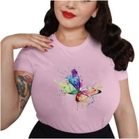 Ženski ljetni vrhovi casual crewneck leptir cvjetni ispisani majica kratkih rukava za žene tunike za