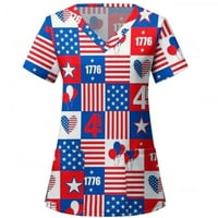 Luiyenes Četvrti jul Outfit Žene Full Cut America Zastava Ispiši V izrez Tee vrhovi