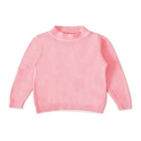 Dječji džemper pulover pune boje pletene džempere dugih rukava vanjska posada za vrat pletiva za klizanje, ružičasta 2