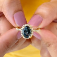 Dame 2. CT Oval Cut London Blue Topaz Prsten sa dijamantskim Halo - decembar Pilltone Prsten, 14k žuto