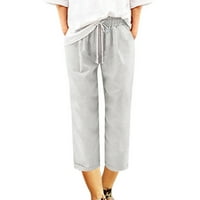 Caveitl Womens Capri, Ženska ljetna čvrsta peto bodova Velike veličine pamučne hlače Ležerne hlače Ženska ljetna čvrsta velika veličina pamučne posteljine hlače casual cacris white, s
