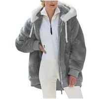 ECQKAME WOMENS Zima Fuzzy fleece jakna plus size zimska topla labavi plišani sa kapuljač kapuljača sa
