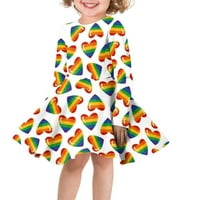 Obnovljene šarene haljine za djevojke Rainbow Hearts Haljina s dugim rukavima posada Swirl Twirl Odeća