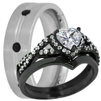 Njegov i njen trio vjenčani set crni vjenčani prstenovi za žene veličine i muškarce veličine 9
