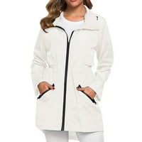 IOPQO jakne za žene duge kabanice s kapuljačom vanjske lagane vjetrenjače za kišni jaknu vodootporni