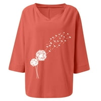 Oalirro narančaste vrhove dugih rukava za žene V izrez cvjetne tiskane majice za žene-s