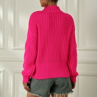 TUPHREGYOW ženska modna posada izrez za čišćenje čišćenja čvrstog trendi slatka mekani pleteni džemper vrećica s slobodnim rukavima pulover jesen na otvorenom ružičastom m