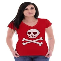 Skeleton Skull Crossbone Heart Symbol ženska majica V-izrez Brisco brendovi s