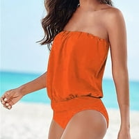 Modne žene čvrste cijevi od pune boje vrhunskog ramena Bikini seksi kupaći kostim narandžasti