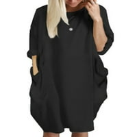 Pfysire Womens Labavi mini majica haljina pulover casual džepovi crna 3xl